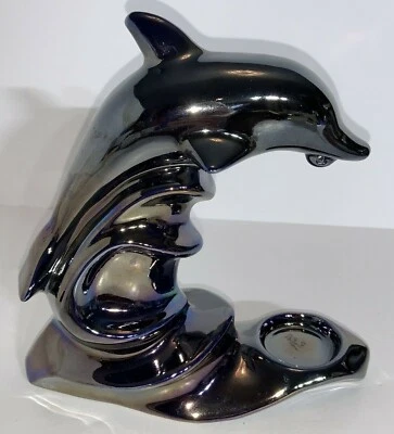 Hermoso Candelabro Luz Té Delfín Vidrio Hecho en Polonia 9" de Alto Foto 1 de 4