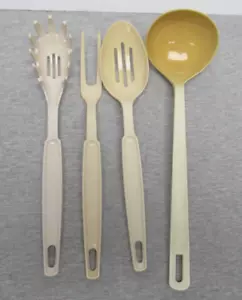 Vintage Ekco Nylon Küchenutensilien 4er Set Mandelschlitz Spatel Löffel USA - Bild 1 von 2