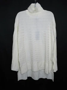NWT DIANE GILMAN IVORY HI-LO TURTLENECK FLARE-SLEEVE SWEATER SZ XL #B485 - Picture 1 of 2