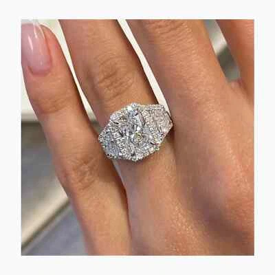 14k白金5.00克拉辐射切割实验室种植钻石/CVD女式订婚戒指 — 第 1/4 张图片