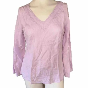100% Irish Linen Button Up Shirt Size 10 Pink Tunic READ - Picture 1 of 14