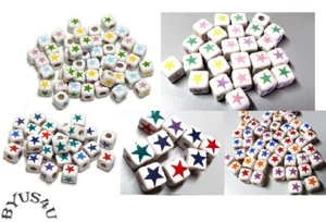 CERAMIC STAR BEADS CUBE CELESTIAL SQUARE CHOOSE SIZE AND COLOR - Picture 1 of 6