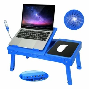 Portable Laptop Desk Folding Foldable Lap Tray Bed Table Stand+LED Adjustable - Picture 1 of 28