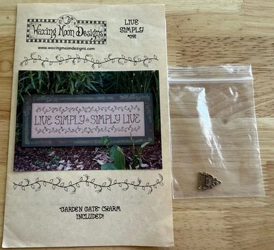 Live Simply, Simply Live Waxing Moon cross stitch pattern Chart w Charm - Image 1 of 4