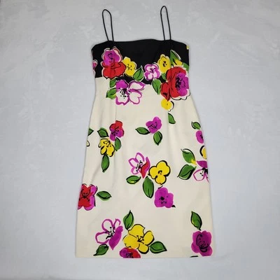 Mini Vestido David Meister Mujer Estampado Floral 100% Seda Talla 2 Boda Fiesta Fecha Foto 1 de 4