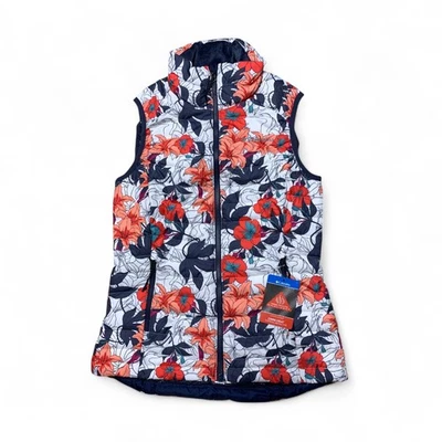 Columbia Puffer Vest Women's XS Floral Tropical Cranes White Out Omni Heat NWT - Image 1 of 4