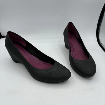 Zapatos de tacón Crocs para mujer talla 11 Lina doble comodidad cuña negros Foto 1 de 4