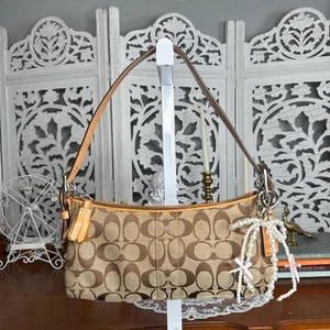 Coach One-Shoulder Bag, Accessory Pouch Signature Model 6371 Canvas Brown - Picture 1 of 7