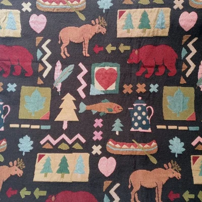 Tapestry Hunting Fishing Camping Black Bear Moose Fish Canoe 54" x 1-3/4 Yds. - Image 1 of 4