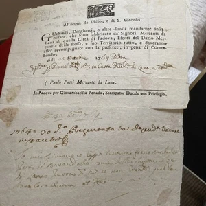 Rara Ricevuta 1764 Padova S.Antonio Mercanti Lana - Foto 1 di 4