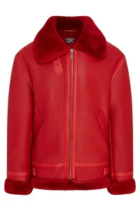 Mens Red Shearling Aviator WW2 Bomber Flying B3 RAF Sheepskin Leather Jacket - Picture 1 of 6