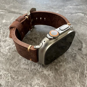 Braun Dick Leder Uhrenarmband Vintage Band für Apple Watch Ultra 3 2 1 49 mm - Bild 1 von 14