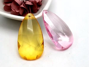 10 Mixed Colour Transparent Acrylic Large Faceted TearDrop Pendants 48X26mm - Picture 1 of 5