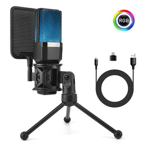  USB-A/C RGB Gaming MicCondenser with Mute Button Microphone for Phone Pc Tablet - Picture 1 of 24