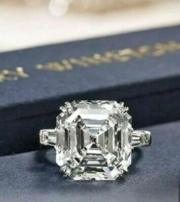 4.50 Ct Asscher Lab Created Diamond Engagement Ring Solid 14k White Gold Plated - Image 1 of 4