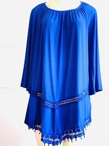 SOMI &JO PLUS TUNIC OVERSIZE POLYETTER  ROYAL BLUE LACE SIZE 2X - Picture 1 of 6