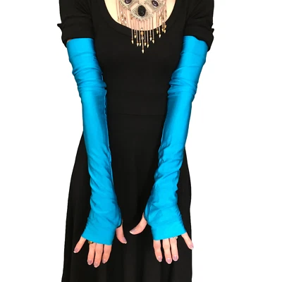 Guantes Largos Azules Brillantes Calentadores de Brazos Disfraz Mangas Steampunk Sobre el Codo Nuevos Foto 1 de 3