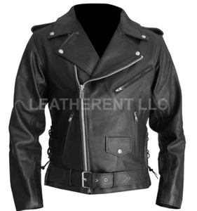 Men's Terminator 2 Movie Judgment Day Arnold Costume Biker Real Leather Jacket - Picture 1 of 4