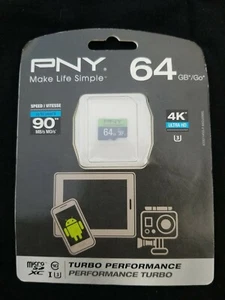 PNY 64 GB Micro SDXC I 4K ULTRA HD - Picture 1 of 4