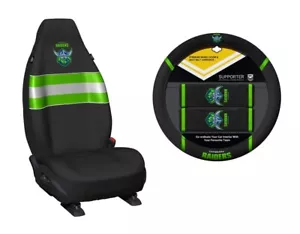 SET OF 2 CANBERRA RAIDERS NRL FRONT CAR SEAT COVERS + STEERING WHEEL COVER - Bild 1 von 3