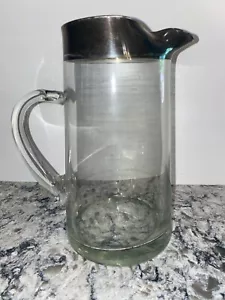 Mid Century Vintage Glas Wasserkrug - Silber Quetschrand - Bild 1 von 9
