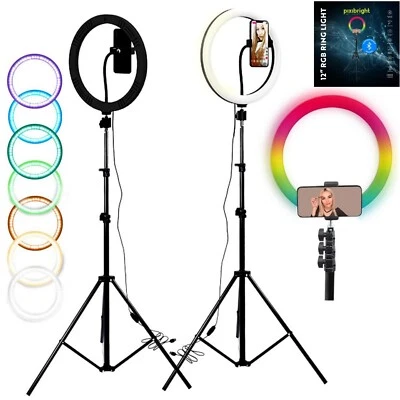12" LED Selfie Ring Light with Tripod Stand Cell Phone Holder Makeup Live Video - Image 1 of 4