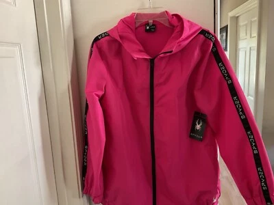 NUEVO CON ETIQUETAS $99 Chaqueta Spyder con Capucha Cremallera Completa Forrada Para Mujer Rosa Impermeable Viento Talla M Foto 1 de 4