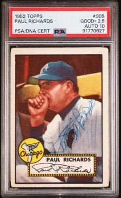 1952 Topps Paul Richards Signed Baseball Card #305 PSA 2.5 DNA Certified Auto 10 - Image 1 of 4