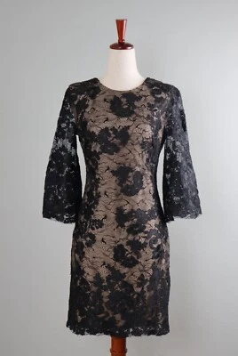 Vestido de Noche DRESS THE POBLATION $288 Beige Forrado Negro Encaje Talla Pequeña Foto 1 de 4