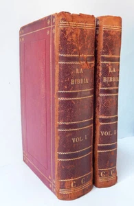 1817 BIBBIA PER LA GIOVENTU ITALY BIBLE 2 VOLUMES ILLUSTRATED + MAP HOLY LAND - Picture 1 of 12
