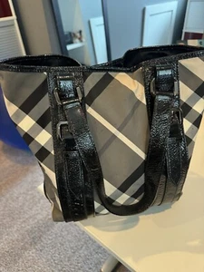 Burberry Lowry Convertible Patent Leather Plaid Beat Check Shoulder Bag Tote - Picture 1 of 6