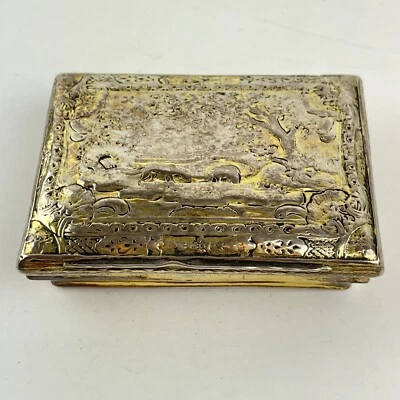 Antique Early 18th Century Dutch Solid Silver Gilt Snuff Box Country Scene 6.7cm - Image 1 of 4