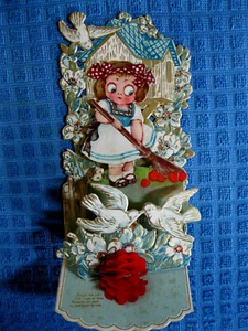 TO ONE I LOVE vintage Pop-Up Valentine Card Doves Die-Cut Germany - Picture 1 of 7