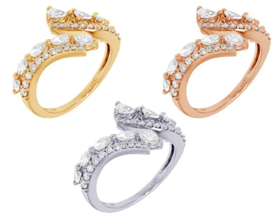 Pear-Marquise 1 CT Real Diamond Open-Wrap Engagement Ring 12MM Sz7 14K Gold - Image 1 of 4