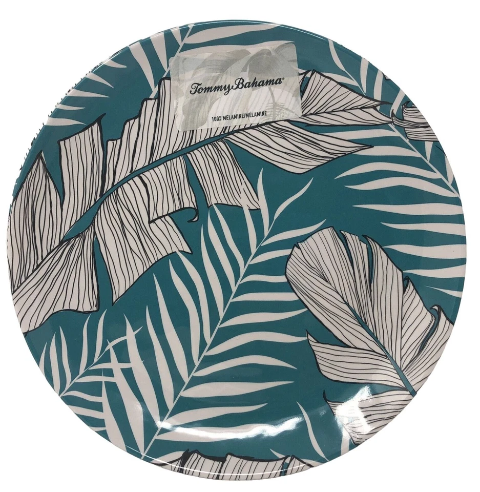 Tommy Bahama Salad Dessert Plates Teal Tropical Leaves Melamine Set of 4 - Изображение 1 из 3