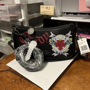 Ed Hardy Black Shoulder/Crossbody Bag with Rhinestone "Love Kills Slowly". Nwt - Picture 1 of 8