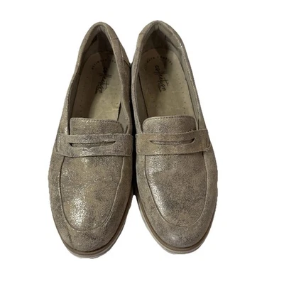 Clarks Sharon Ranch Penny Loafer Platform Suede Gold Pewter  Metallic Size 9 - Image 1 of 4