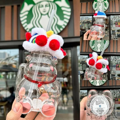 Starbucks 2021 China Happy Ox Year Lion Dance Cow 17oz Milk Glass Cup-HOT - Image 1 of 4