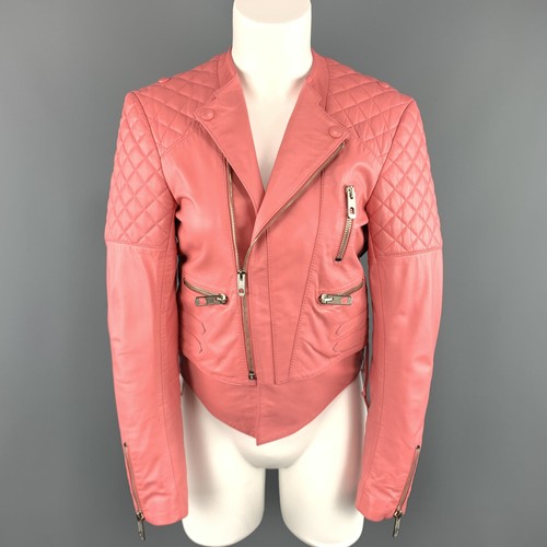 Giacca Motociclista BALENCIAGA Taglia 6 Rosa Pelle Trapuntata