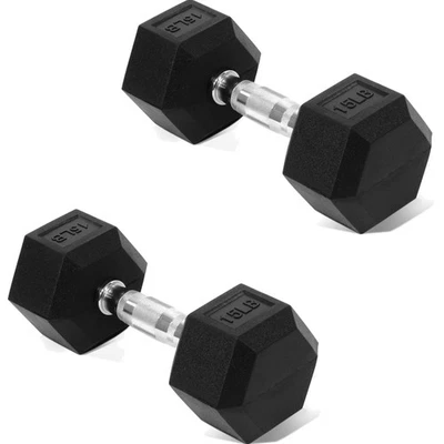 Hex Rubber Coated Dumbbells Set 15 lbs Pair for Home Gym Fitness - Image 1 of 4