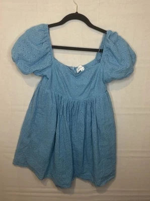 Macacão Babydoll Mable Azul Pequeno Ilhós Mangas Folhadas Romântico Fada Feminina Bonito - Imagem 1 de 4