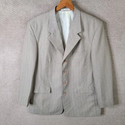 Chaqueta Vintage Di Palma 42R Beige Rayas Blazer Poliéster 4 Botones Traje Abrigo Foto 1 de 4