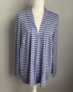 New LL Bean Womens Blue White Striped Open Front Knit Cardigan Plus Size 2X - Picture 1 of 8