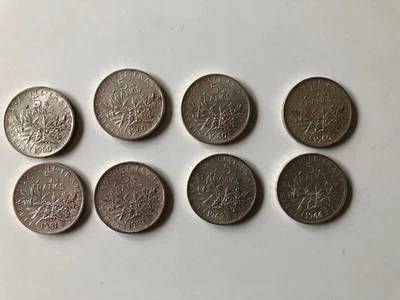 Lot de 8 pièces de 5 Francs Semeuse - 1960,1961,1963,1966 - Photo 1/2