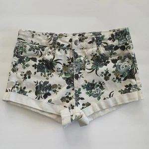 Forever21 Women's Juniors Size 27 White And Green Floral Denim Cuffed Shorts - Picture 1 of 9