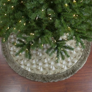 Falda Northlight 48" Verde y Marrón Tejida Ciervo y Árbol Árbol Árbol de Navidad - Imagen 1 de 4
