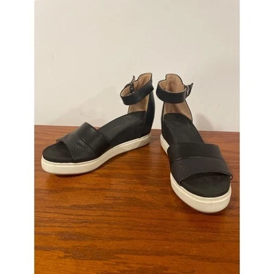 Sandalias de cuña Dr. Scholl's negras blancas con correa al tobillo zapatos cómodos 8,5 punta abierta Foto 1 de 4