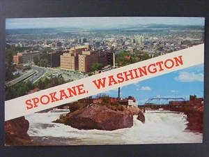 Postal Spokane Washington Birdseye View Upper Falls Spokane River años 50-60 - Imagen 1 de 2