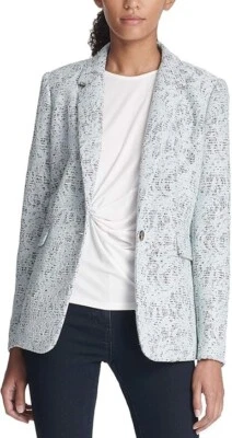 DKNY Womens Bonded Lace One Button Blazer Jacket, Blue, SZ 4 - Image 1 of 4