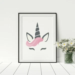 Unicorn Design Girls Bedroom Minimalistic Pink Print Wall Art Nursery Newborn - Picture 1 of 5